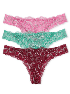 DREAM ANGELS 3-Pack Shine Lace Thong Panties  11207831