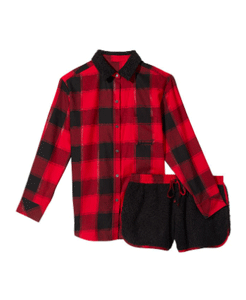VICTORIA&#039;S SECRET Flannel Shirt Cozy Fleece Short Set  11195558